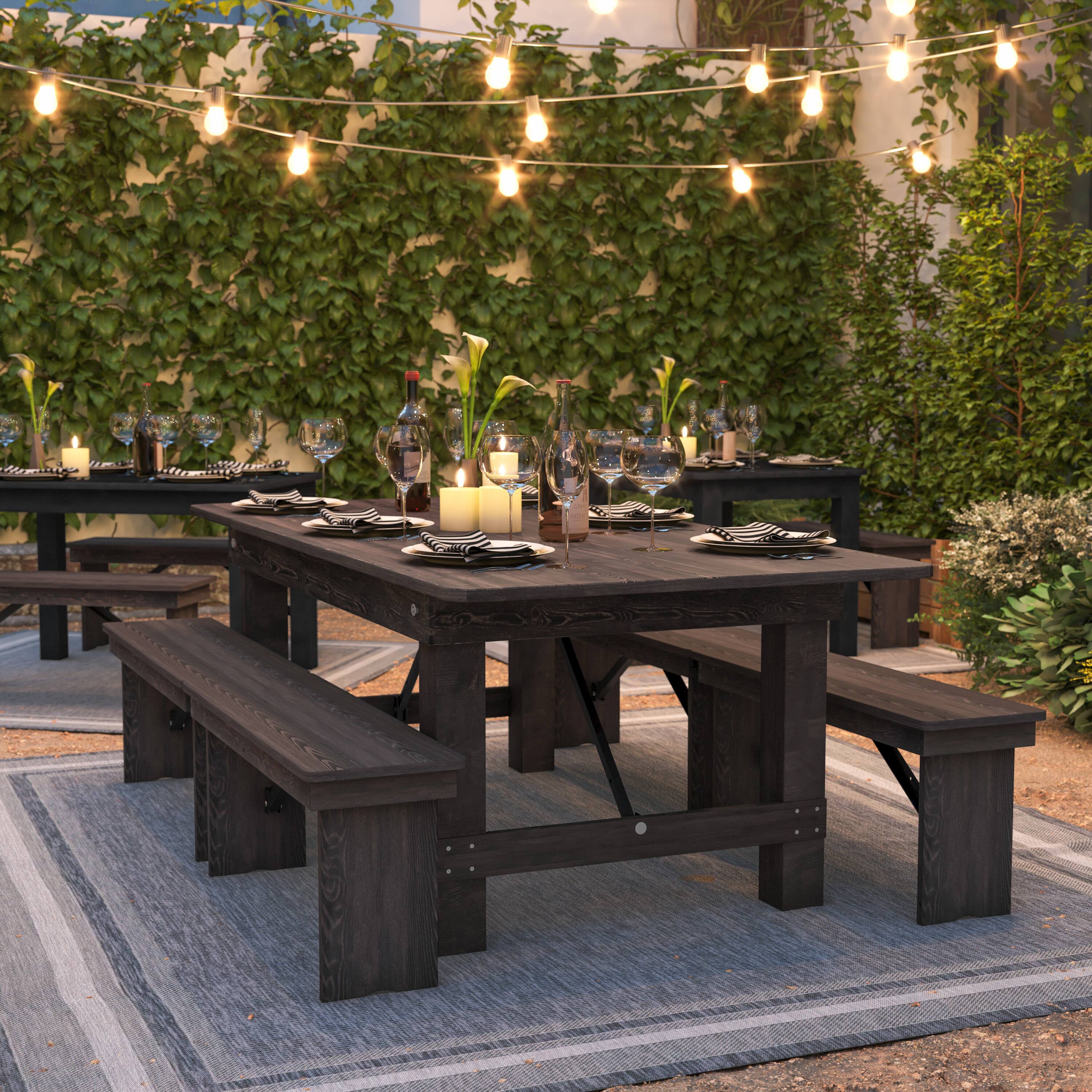 Alt View 4. Flash Furniture - HERCULES 7' x 40" Rectangular Antique Rustic Mahogany Solid Pine Folding Farm Table - Brown.