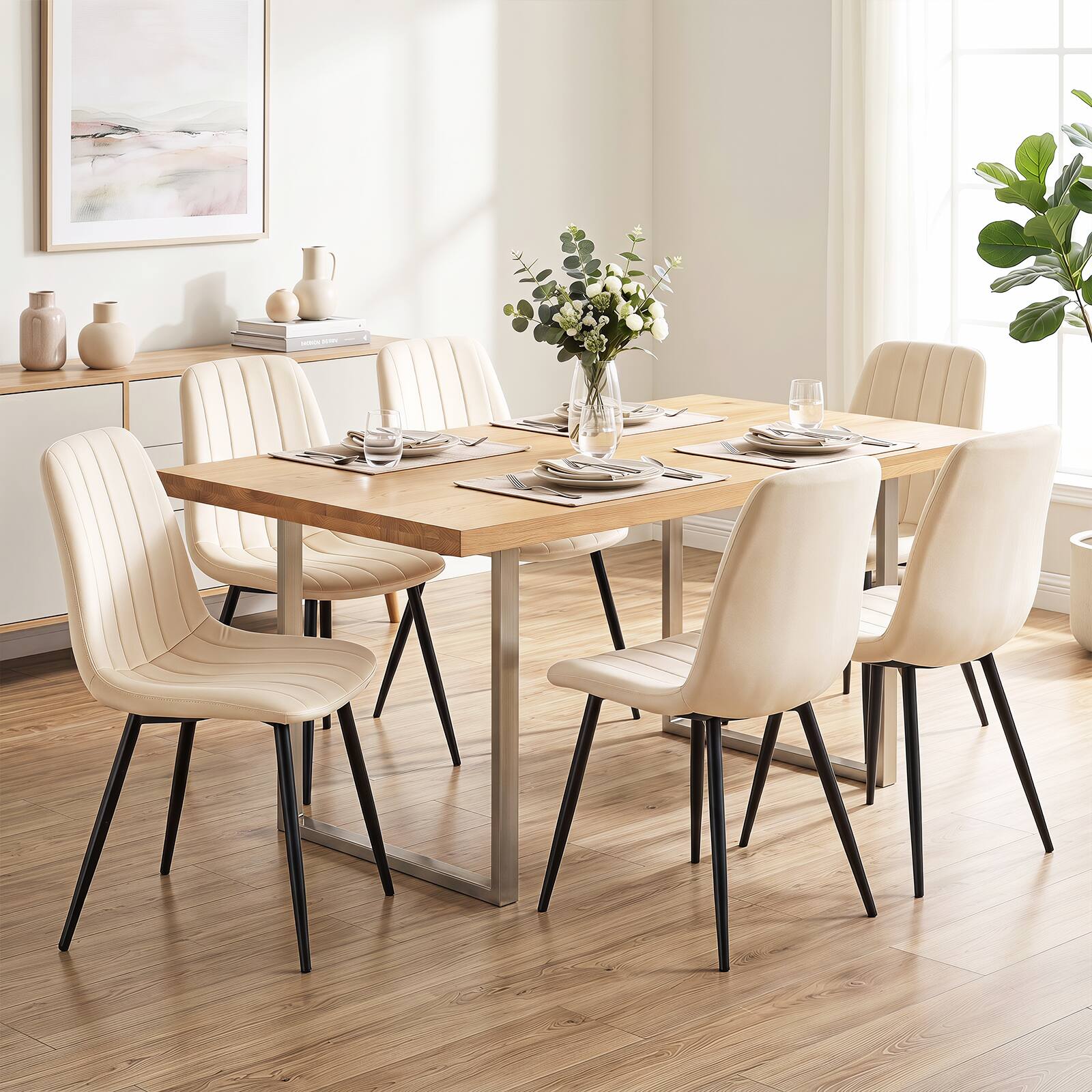 Alt View 4. Costway - Costway Dining Chairs Set of 4 with Sturdy Metal Legs,Curved Backrest, Seat for Dining Room - Beige + Black.