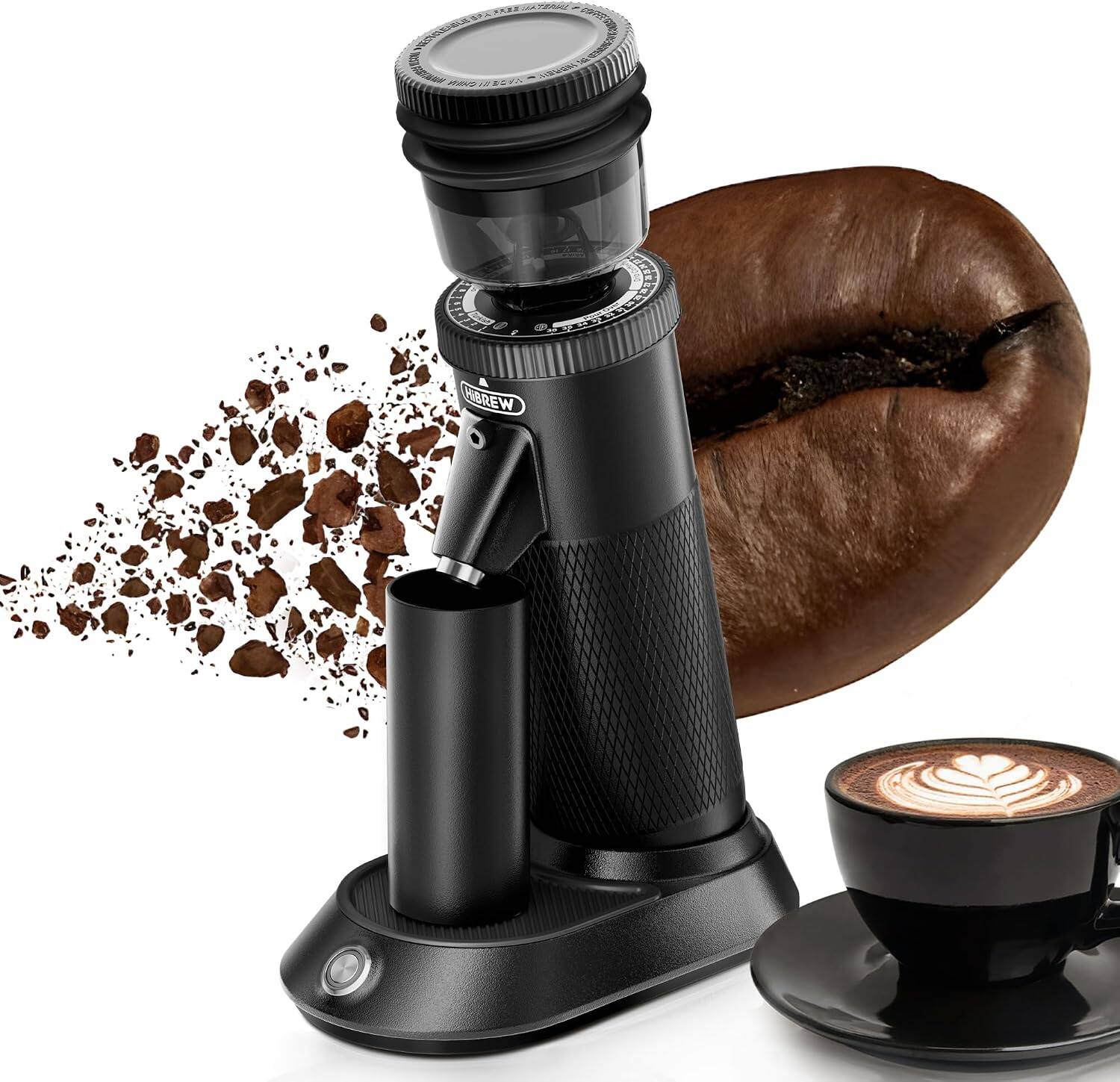 Front. HiBREW - G5 Electric Burr Coffee Grinder, 48mm Conical Burr, Stepless Grind Adjustment, Dual-Speed Grinding - Black.