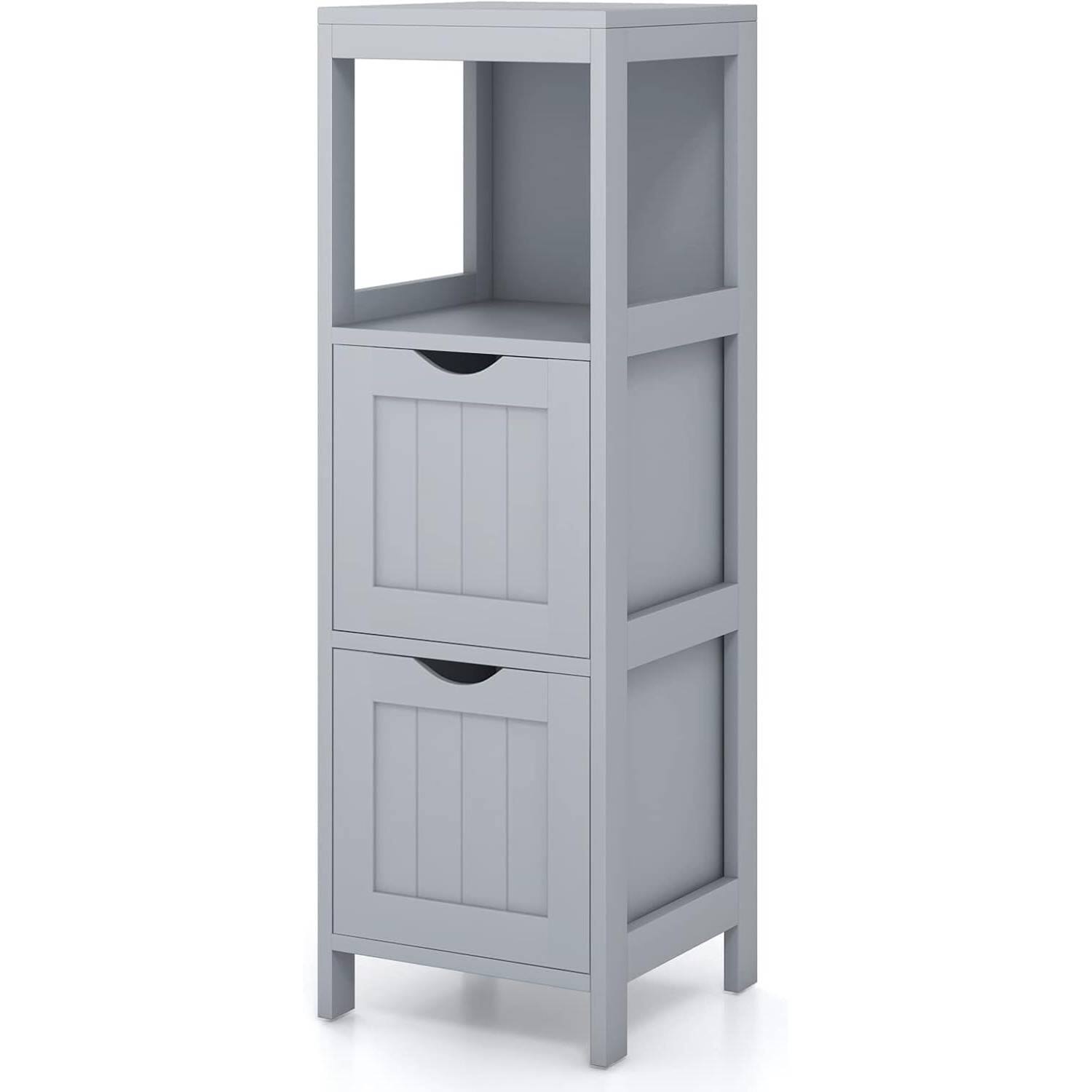 Hivvago - Modern Farmhouse 2-Drawer Bathroom Floor Cabinet with Shelf in Grey Wood Finish - Gray