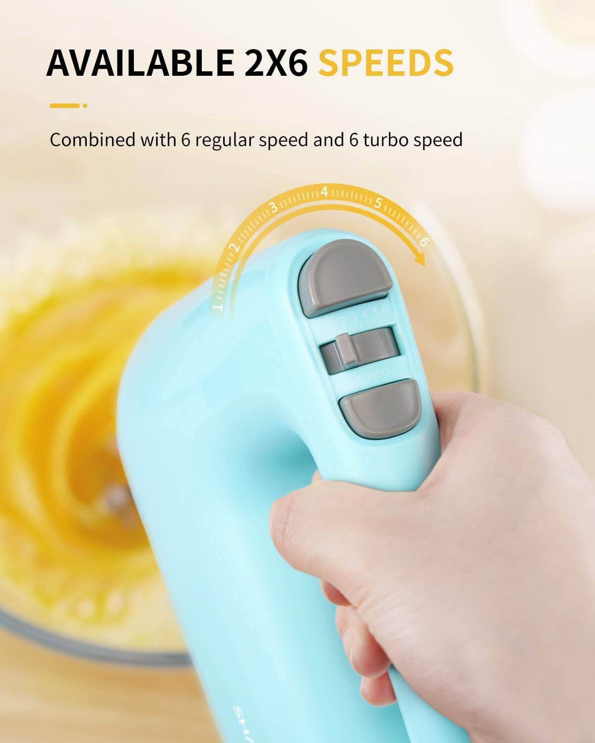 AVAILABLE 2X6 SPEEDS  
Combined with 6 regular speed and 6 turbo speed  
1 2 3 4 5 6  
TURBO