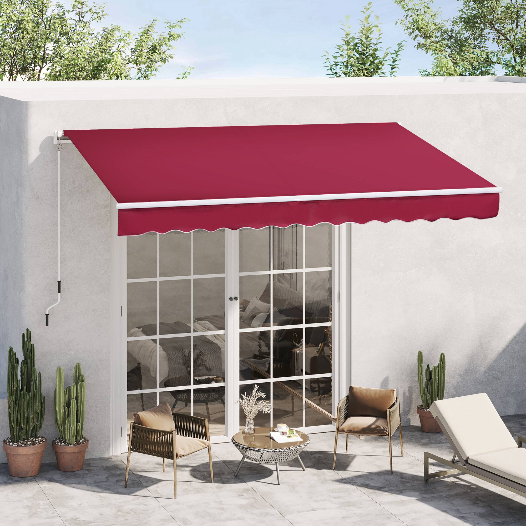 Alt View 1. Outsunny - 12' x 8' Retractable Awning Patio Awnings Sun Shade Shelter with Manual Crank Handle, 280g/m² UV - Red.