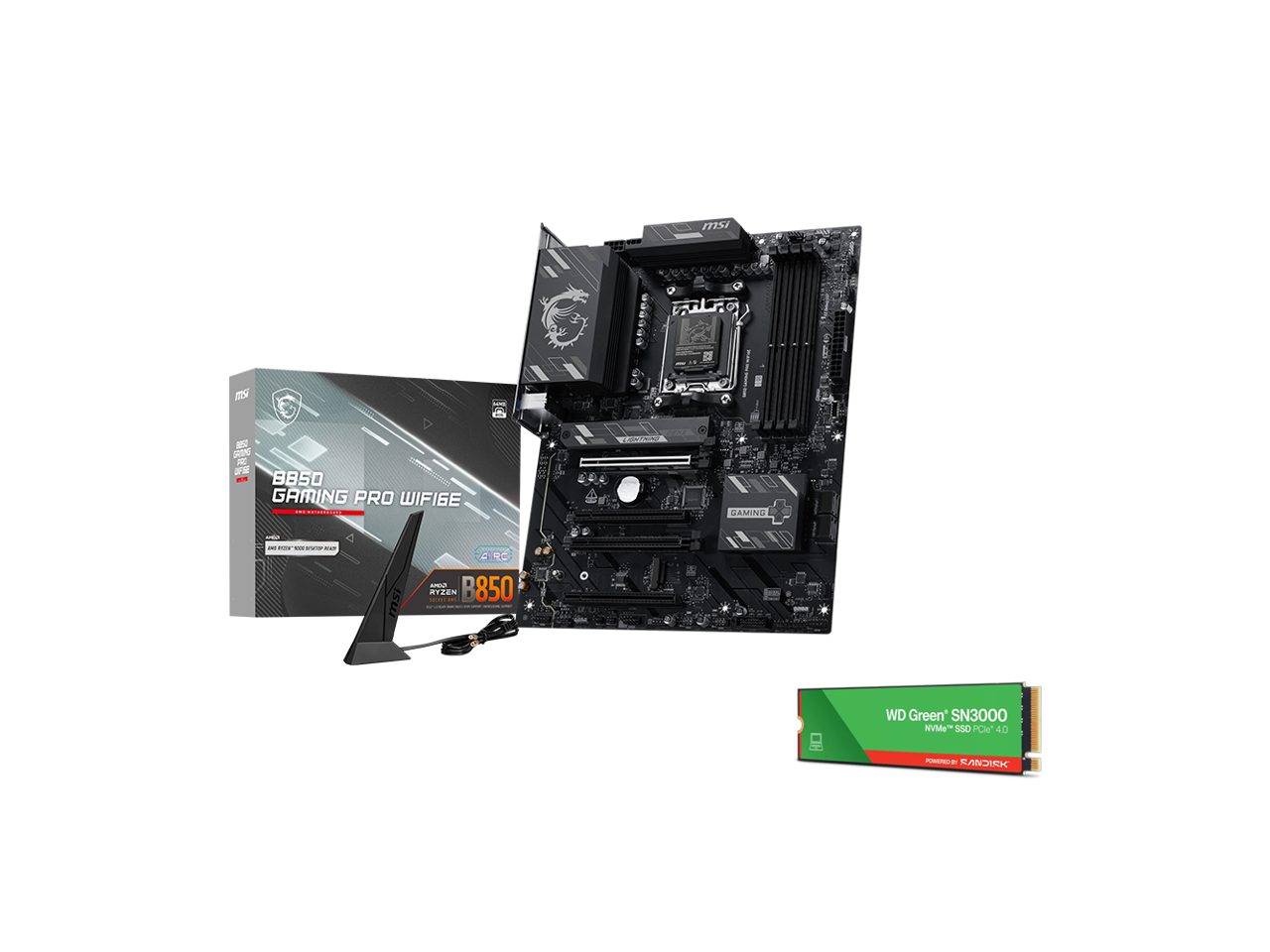 msi B850 GAMING PRO WIFI  
WD Green SN3000 NVMe SSD