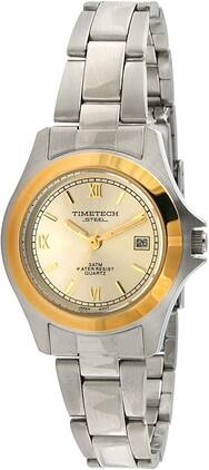 Timetech - Women'sWater Resistant Stainless Steel Round Two-Tone Bracelet Watch - Silver