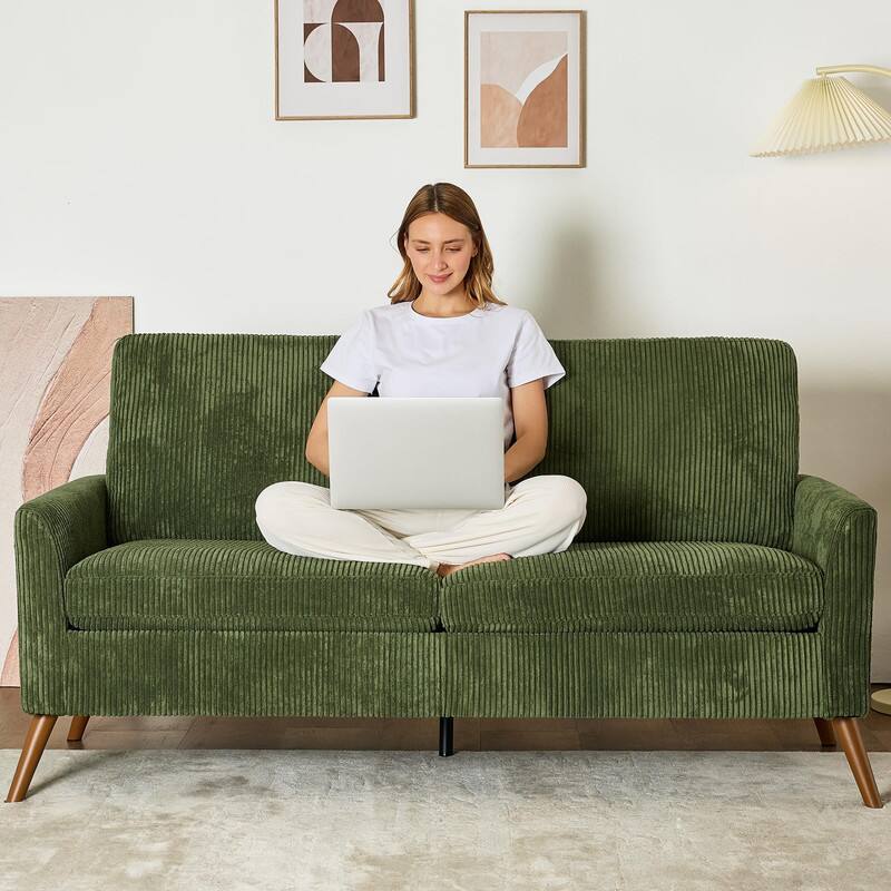 Alt View 4. Vipbear - Vipbear 68" Loveseat Sofa,Tool-Free Setup Small Couches, Small Couches for Bedroom Office,Green Corduroy - Green.