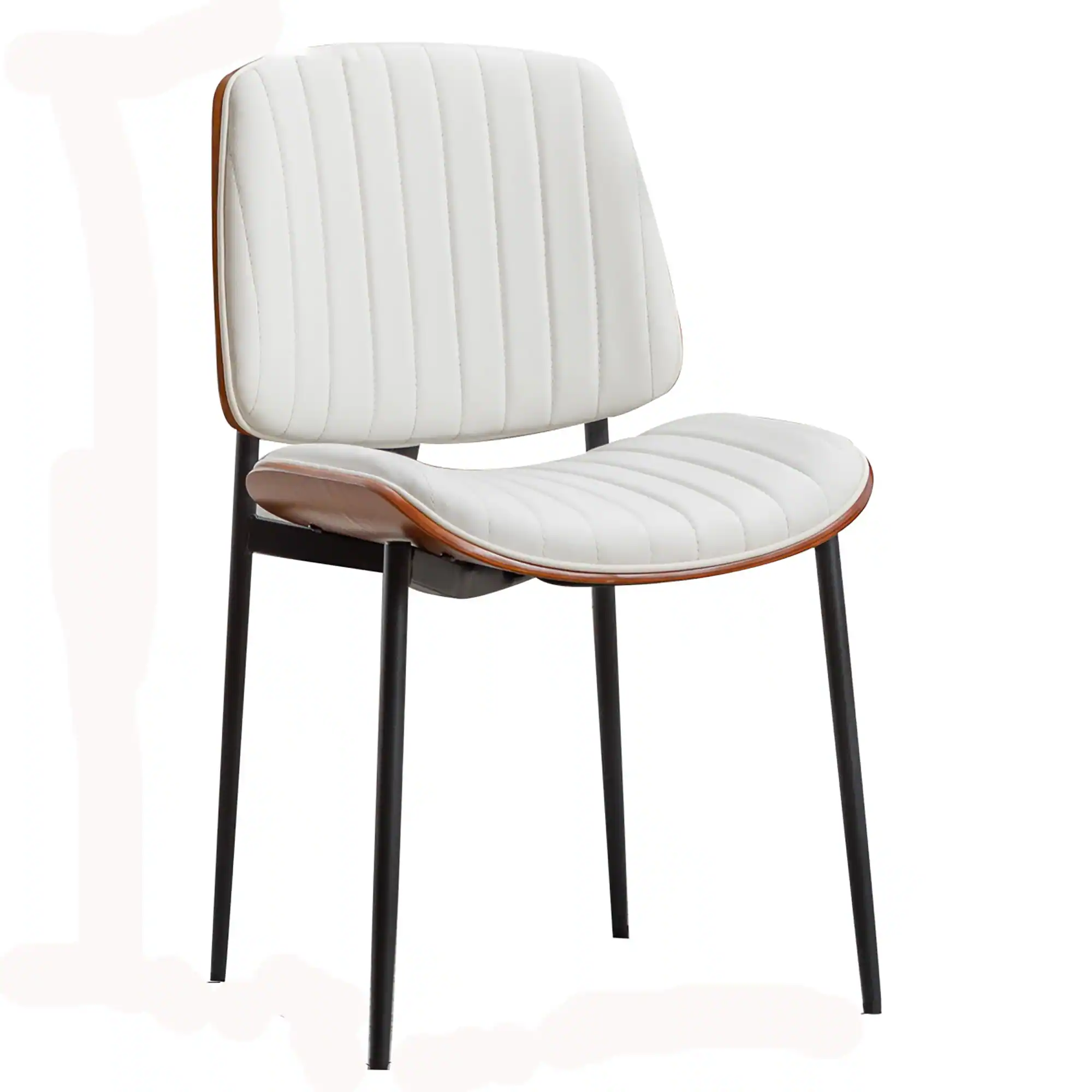 Front. Boyel Living - White Mid Century Modern Retro Faux Leather Side Chair with Bentwood Upholstered Seat Metal Legs Adjustable Foot - White.