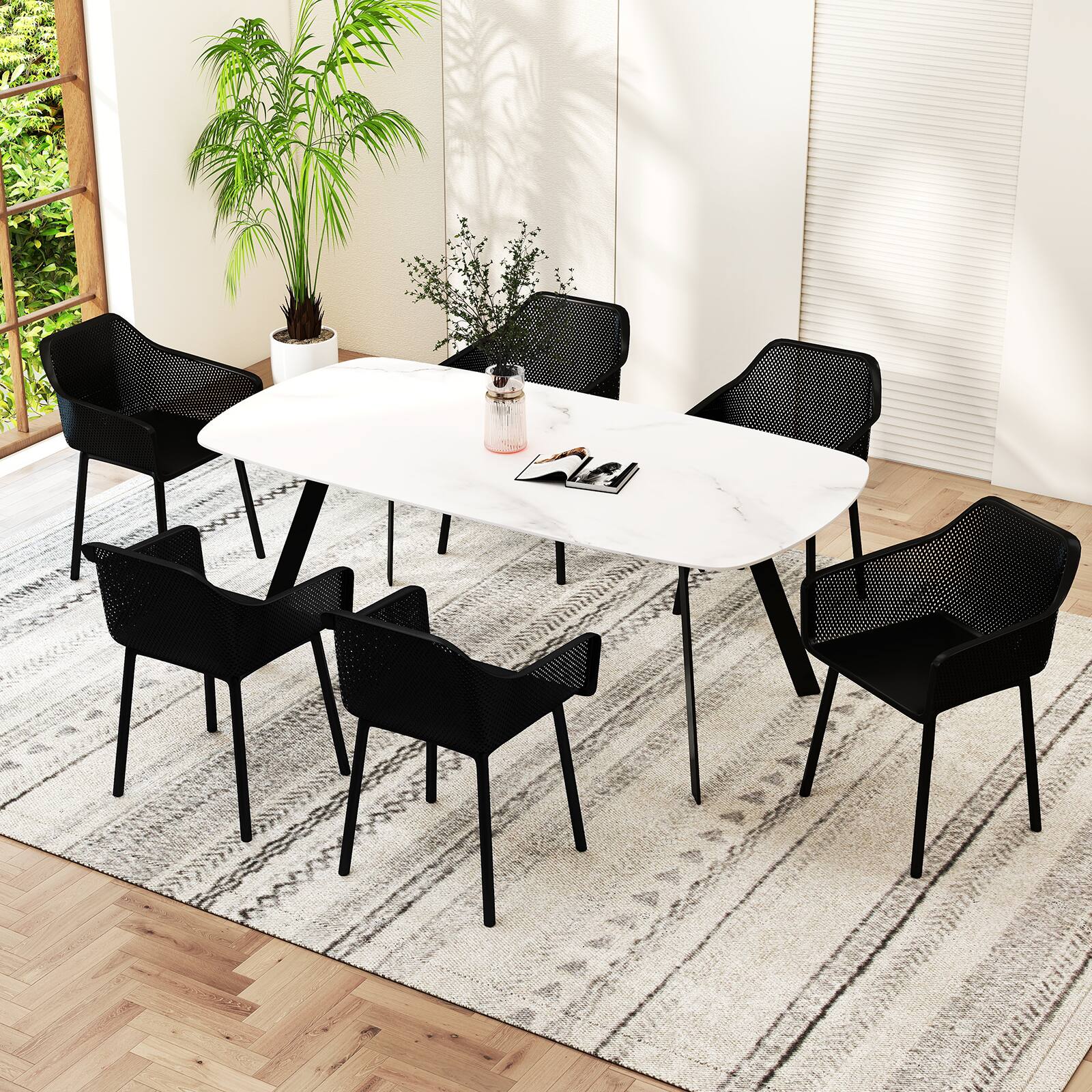 Alt View 8. Gymax - Gymax 2 PCS Modern Plastic Dining Chairs Kitchen Armchairs w/ Breathable Mesh Backrest - Black.