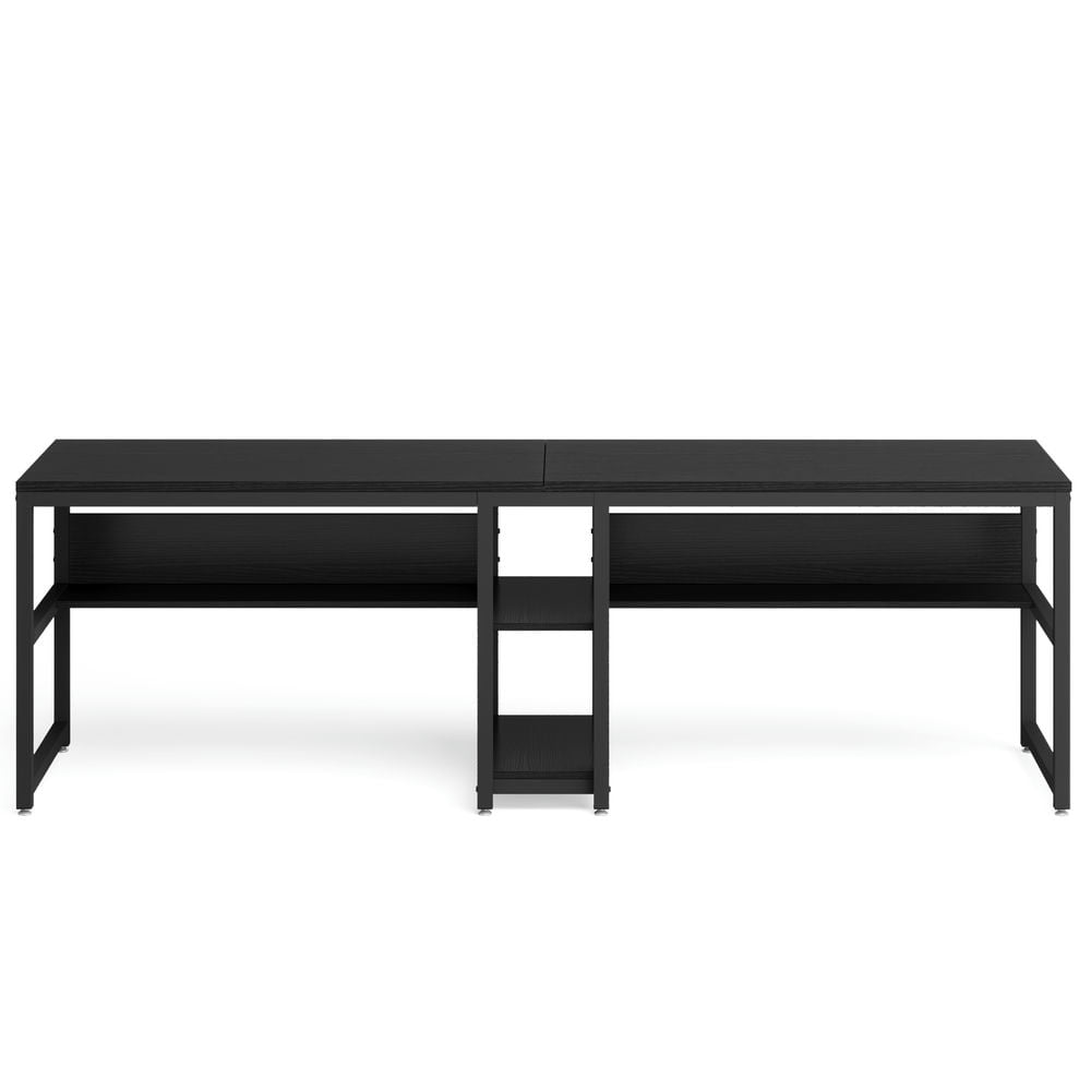 Left. Kadyn - Kadyn Study Writing Desk, Computer Desk,78.7" Two Person Desk, Computer Desk Double Workstation with Shelves,Black - Black.