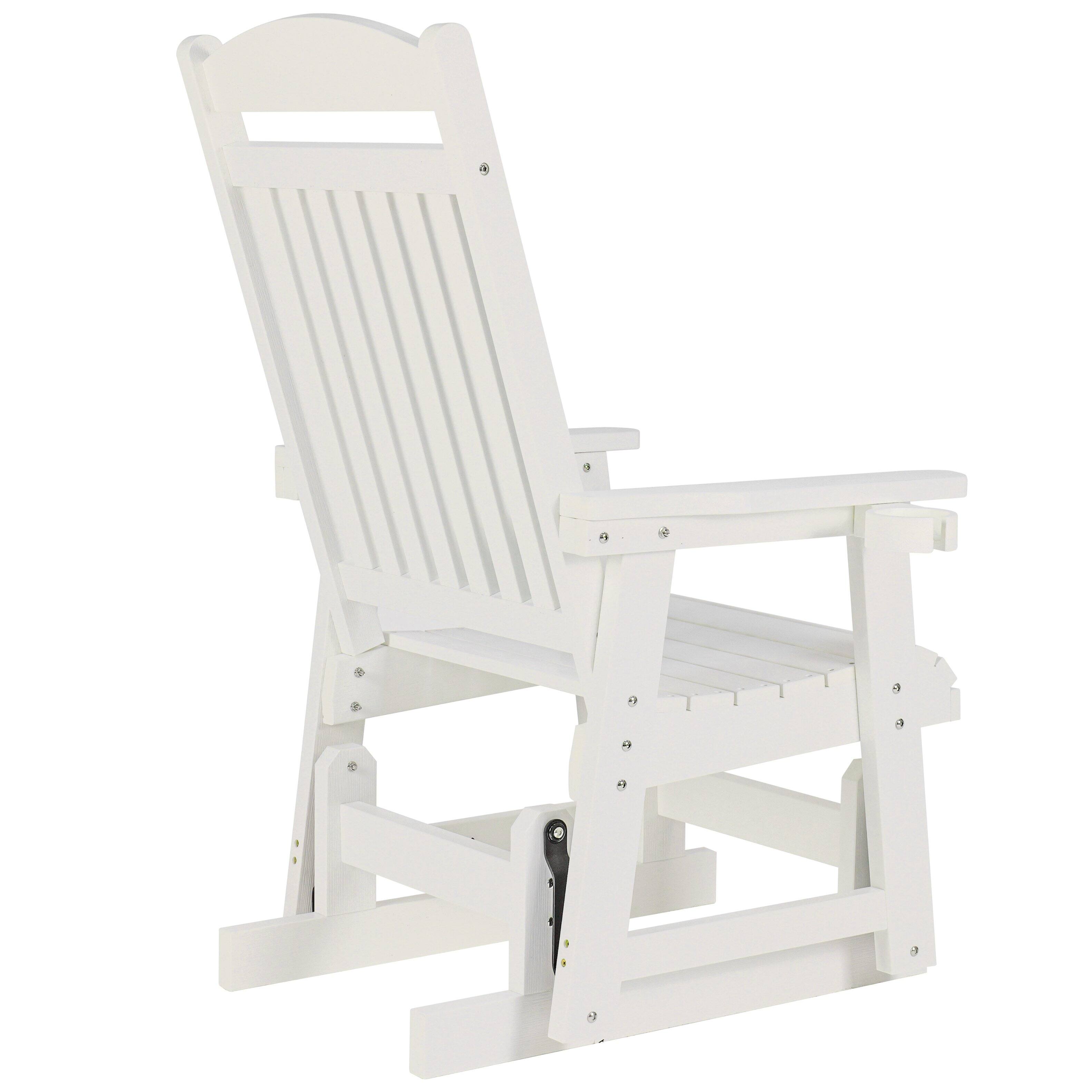 Back. Fortune Candy - HIPS Outdoor Patio Glider with Cup Holders, Heavy Duty 700 LBS Capacity for Porch Yard Garden - White.