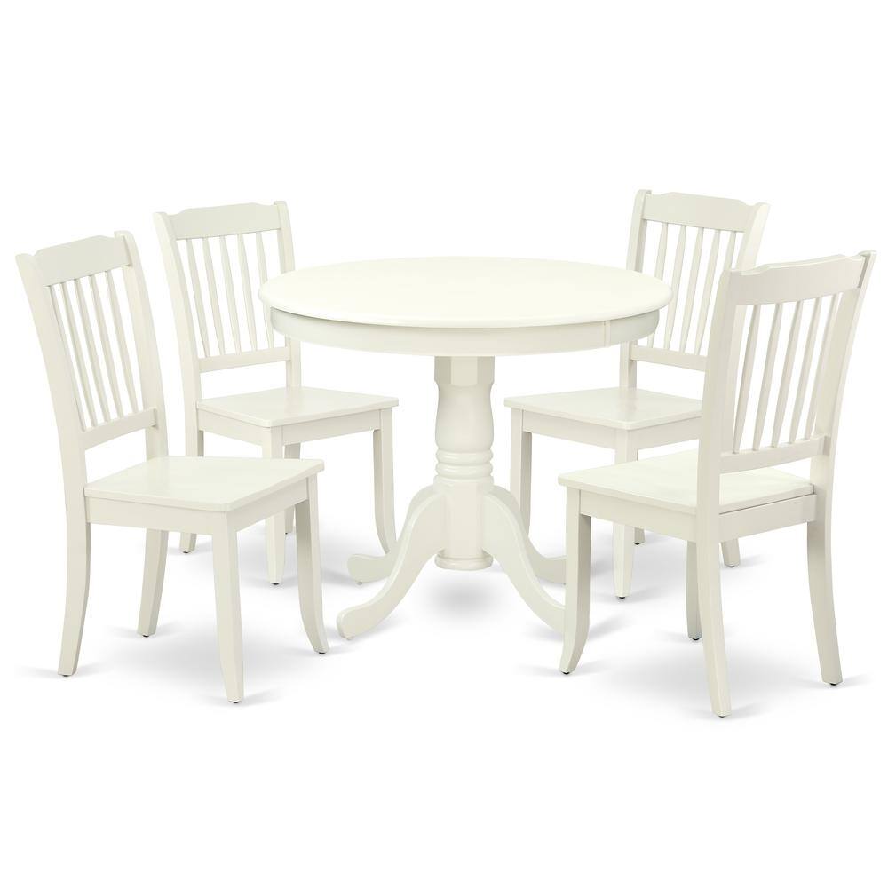 Back. East West Furniture - Dining Room Set Linen White - Brown.