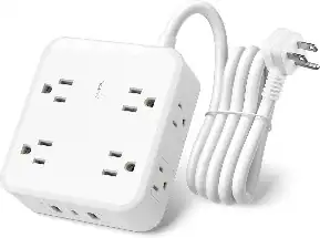 Front. BN-LINK - BN-LINK 5 Ft Surge Protector Power Strip, 8 Outlets + 3 USB Ports (1 USB-C), 3-Side Extender, 800J, 15A/1875W, White - White.