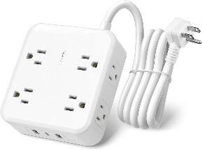 Front. BN-LINK - BN-LINK 5 Ft Surge Protector Power Strip, 8 Outlets + 3 USB Ports (1 USB-C), 3-Side Extender, 800J, 15A/1875W, White - White.
