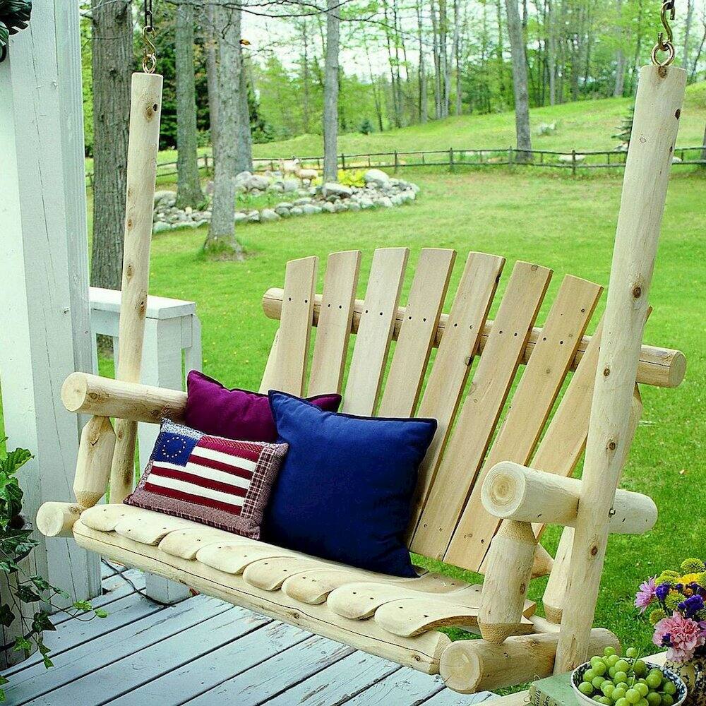 Alt View 1. Contoured Comfort - Cedar Log 4ft Porch Swing - Brown.