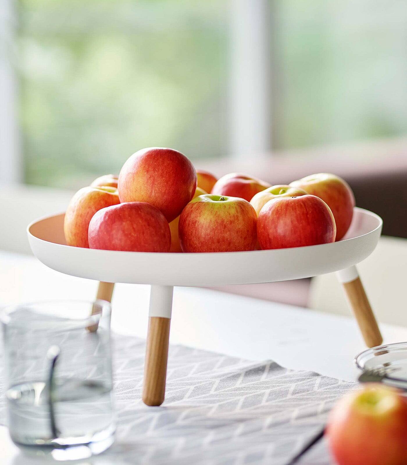 Alt View 4. Yamazaki Home - Countertop Pedestal Tray (5" H)  - Steel + Wood - White.