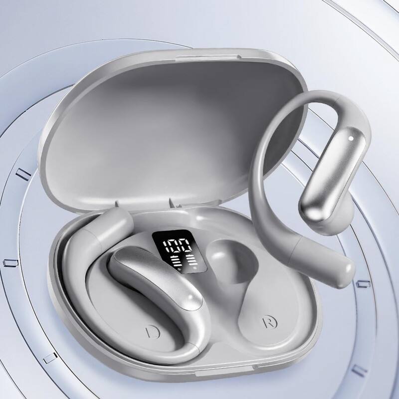 Back. RISOKEYS - Wireless Bluetooth Earbuds w/AI Translation, Display Screen, 20Hrs Battery for Business/Travel/Daily Use,Light Gray.