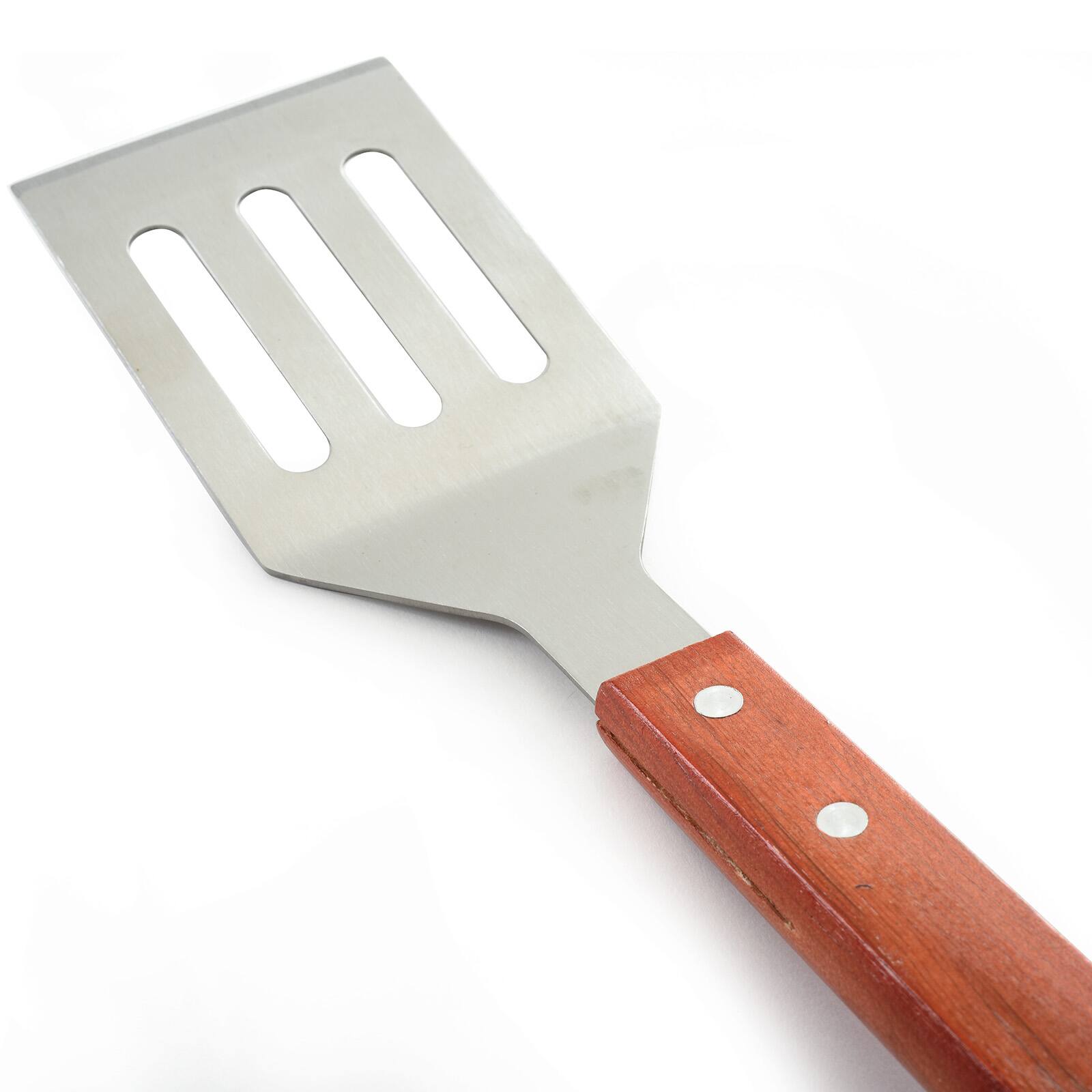 Alt View 2. Norpro - Stainless Steel and Wood 3 Piece BBQ Set with Spatula, Tongs, and Fork - Silver.