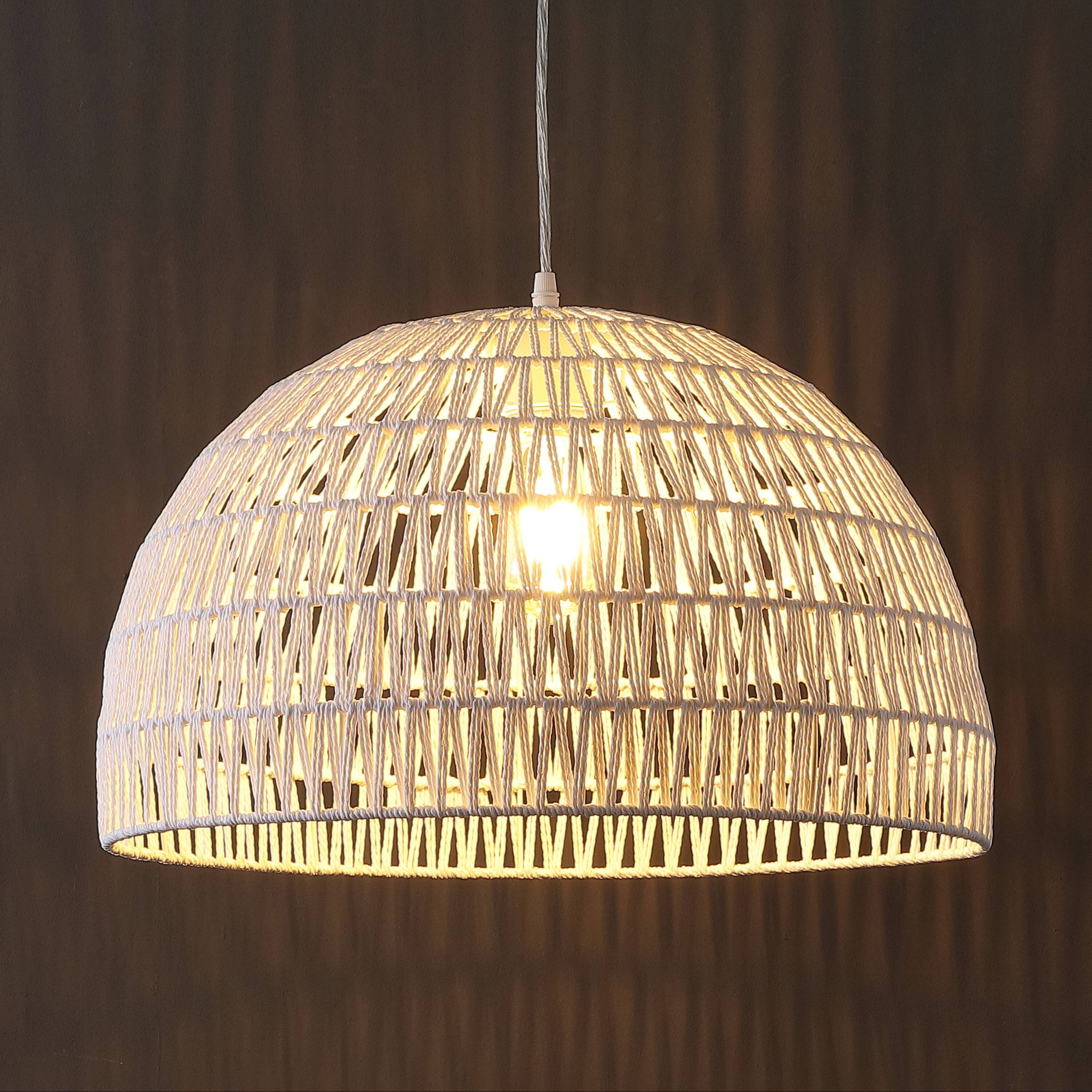 Alt View 1. Jonathan Y - Campana 20" 1-Light Bohemian Modern Woven Rope/Iron LED Pendant, White - White.