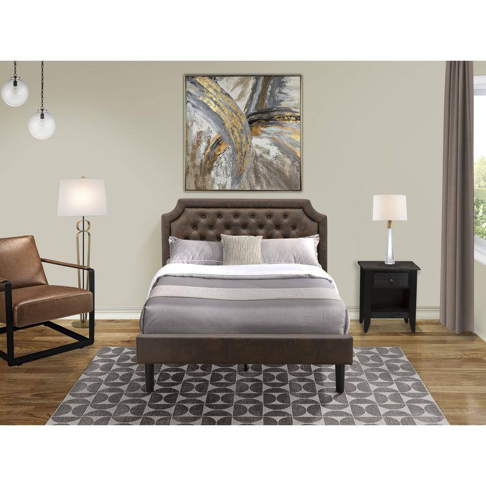 Alt View 4. East West Furniture - GB25F-1GA06 2-Pc Platform Bed Set with a Full Bed and a Wire brushed Black Night Stand - Dark Brown Faux Leather and - Black Textured.