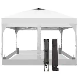 Ainfox - 12x12 Pop Up Canopy Tent with One Push Setup, Easy Setup Gazebo with 4 PVC Transparent Sidewalls - White