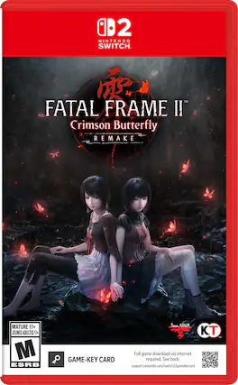 2 NINTENDO SWITCH
TM FATAL FRAME II Crimson Butterfly REMAKE
MATURE 17+ JEUNES ADULTES 17+ M ESRB
Team NINJA KT
Full game download via internet GAME-KEY CARD required. See back.
support.nintendo.com/switch2/gamekeycard - M (Mature 17+)