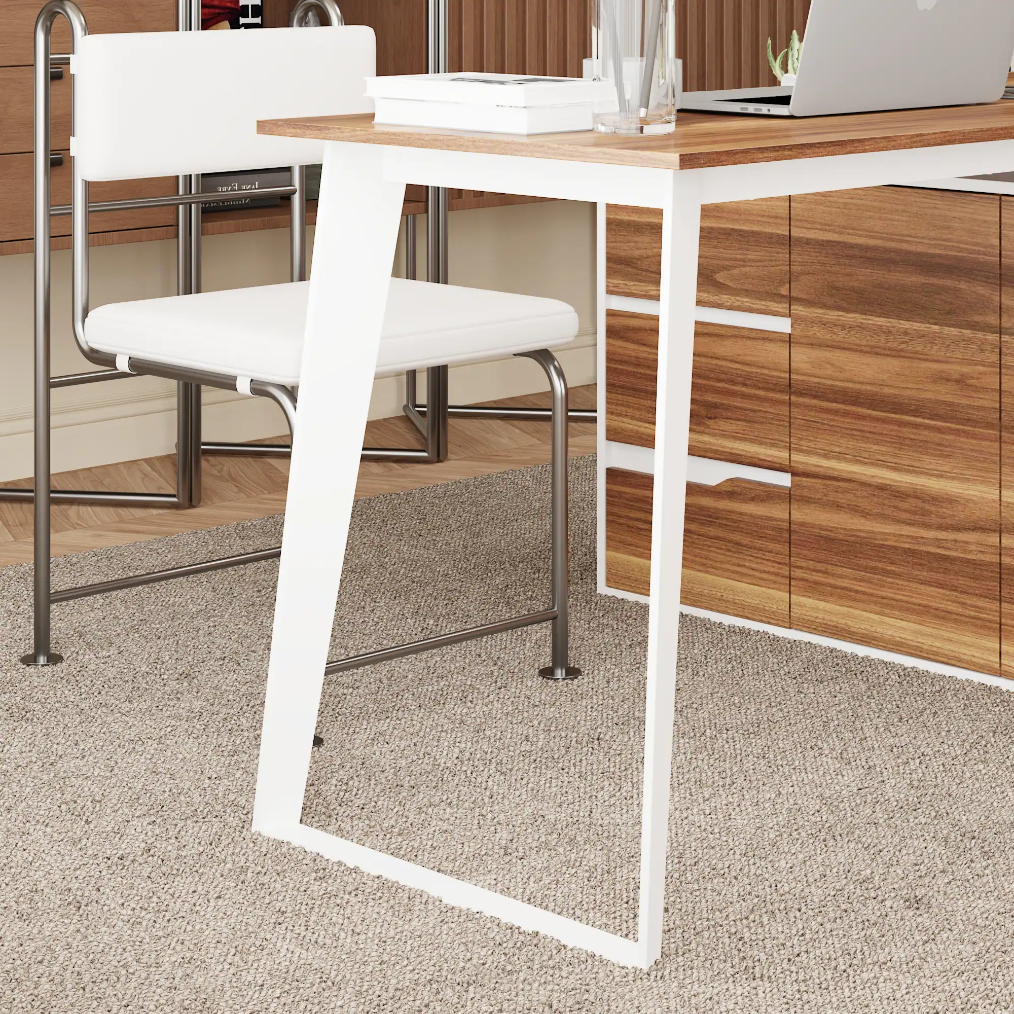 Alt View 2. FUFU & GAGA - Reversible L - Shaped Desk with Adjustable Storage – Ideal for Home Offices & Creative Studios - Brown & White.