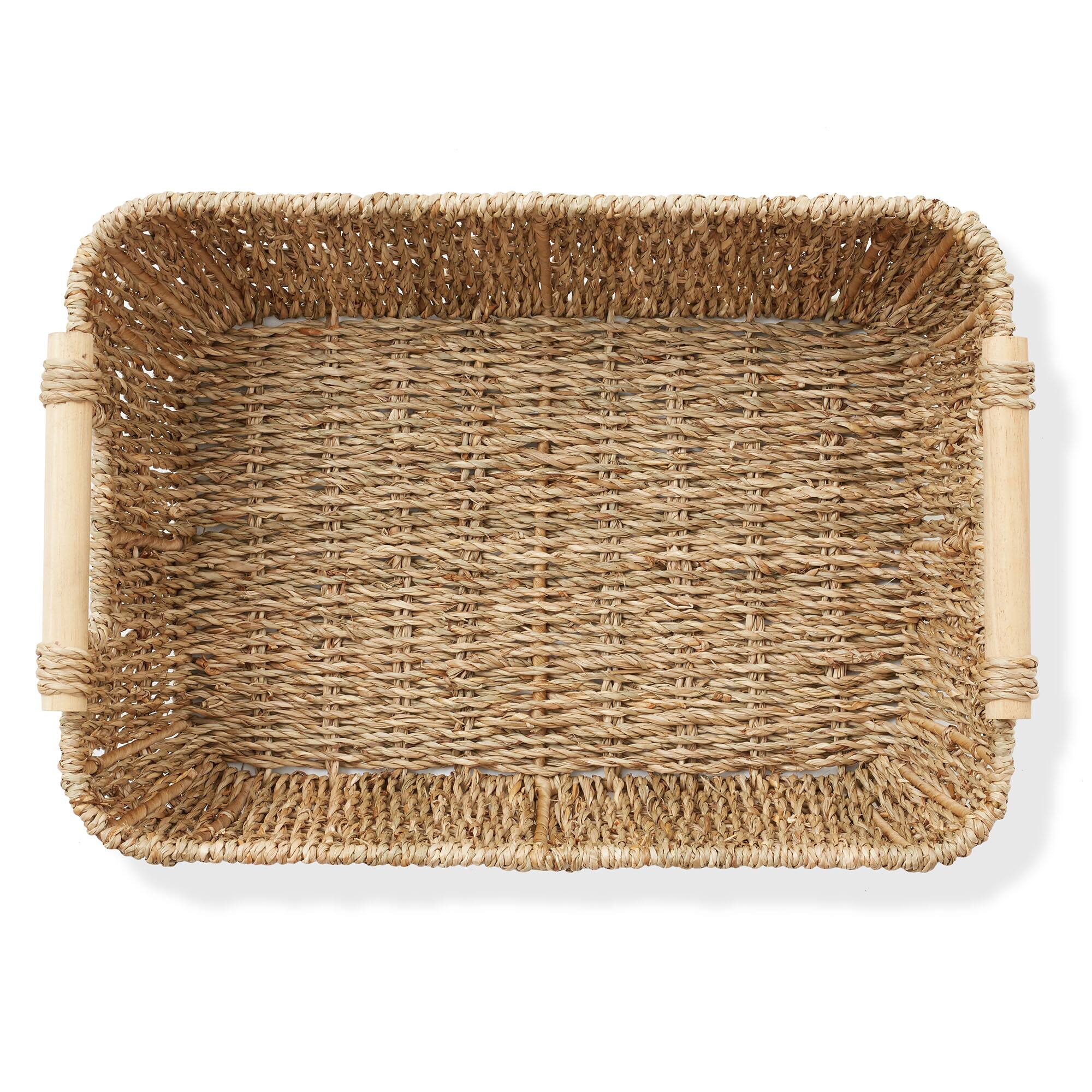 Alt View 4. Casafield - Hyacinth Seagrass Oval Storage Baskets with Wooden Handles - Woven Bins - Natural - Seagrass.