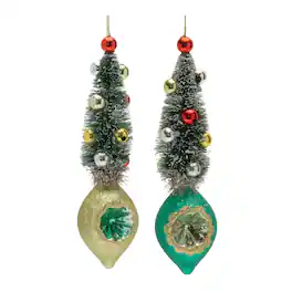 BreeBe - Pine Tree Reflector Drop Ornament (Set of 12) - Green, Gold, Red