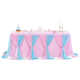 Dapper Styles - Tulle Tablecloth For Rectangle Tables 3 Sides Wedding Birthday Party Shower Cake Dessert Buffet Banquet Tab - Blue Pink-72" x 30" (Rectangular)