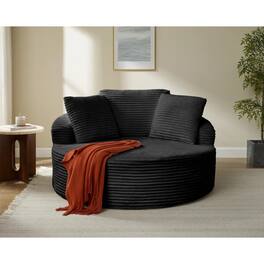Yardgrace - Oversized 55.1" Round Corduroy Chaise Lounge – Deep Seat Cloud Sofa, No Assembly Needed - Black