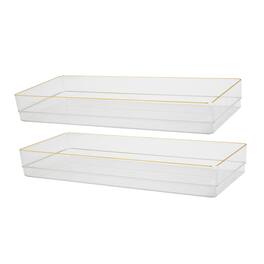 Martha Stewart - Kerry Set of 2 Plastic Stacking Desk Drawer Organizers with Gold Trim - 15 x 6 - Clear/Gold Trim