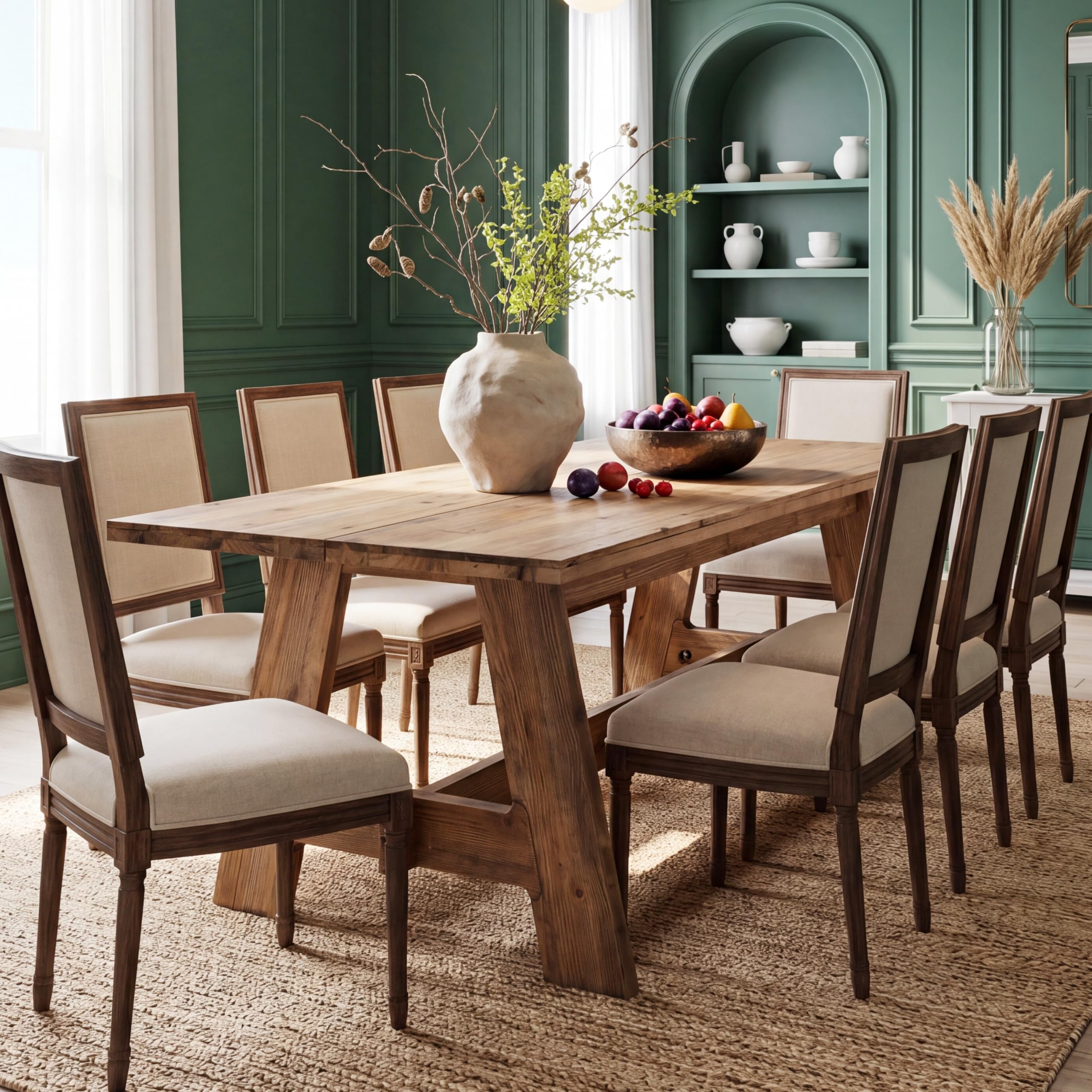 Alt View 3. Tribesigns - 63" Farmhouse Solid Wood Dining Table for 4-6 People - Brown.