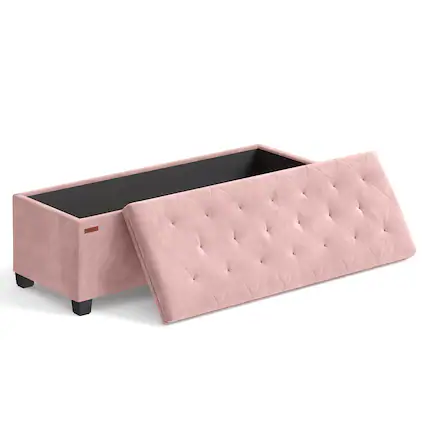 Front. Songmics Home - Velvet Storage Ottoman Bench, Foot Rest with Legs, End of Bed Bench, Storage Chest, Load up to 660 lb - Jelly Pink.