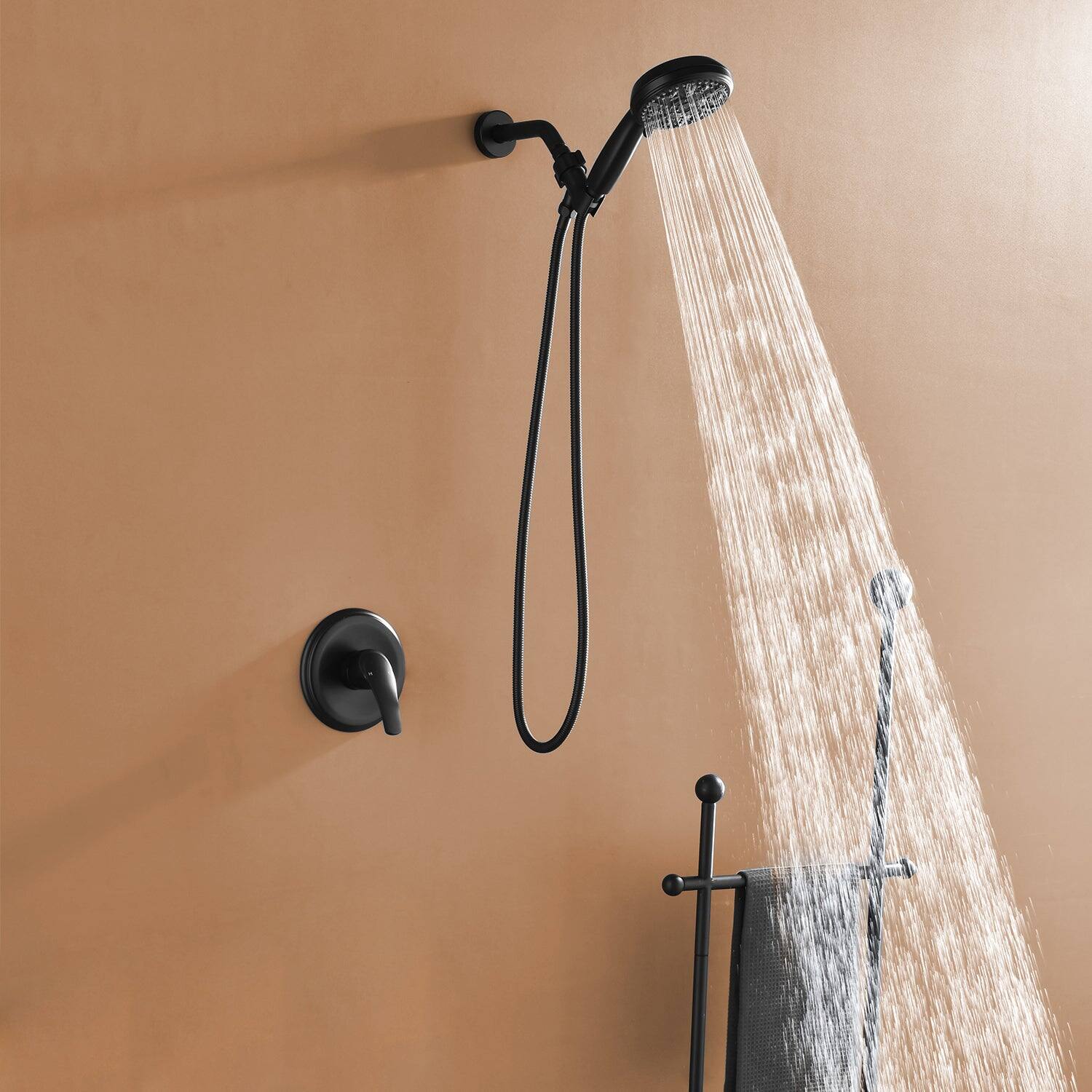Alt View 3. Boyel Living - Matte Black Shower Set with 10 Function Handheld Shower and Pressure Balance Valve - Matte Black.