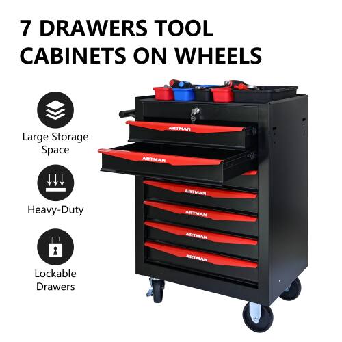 7 Drawers Tool Cabinets on Wheels

- Large Storage Space
- Heavy-Duty
- Lockable Drawers