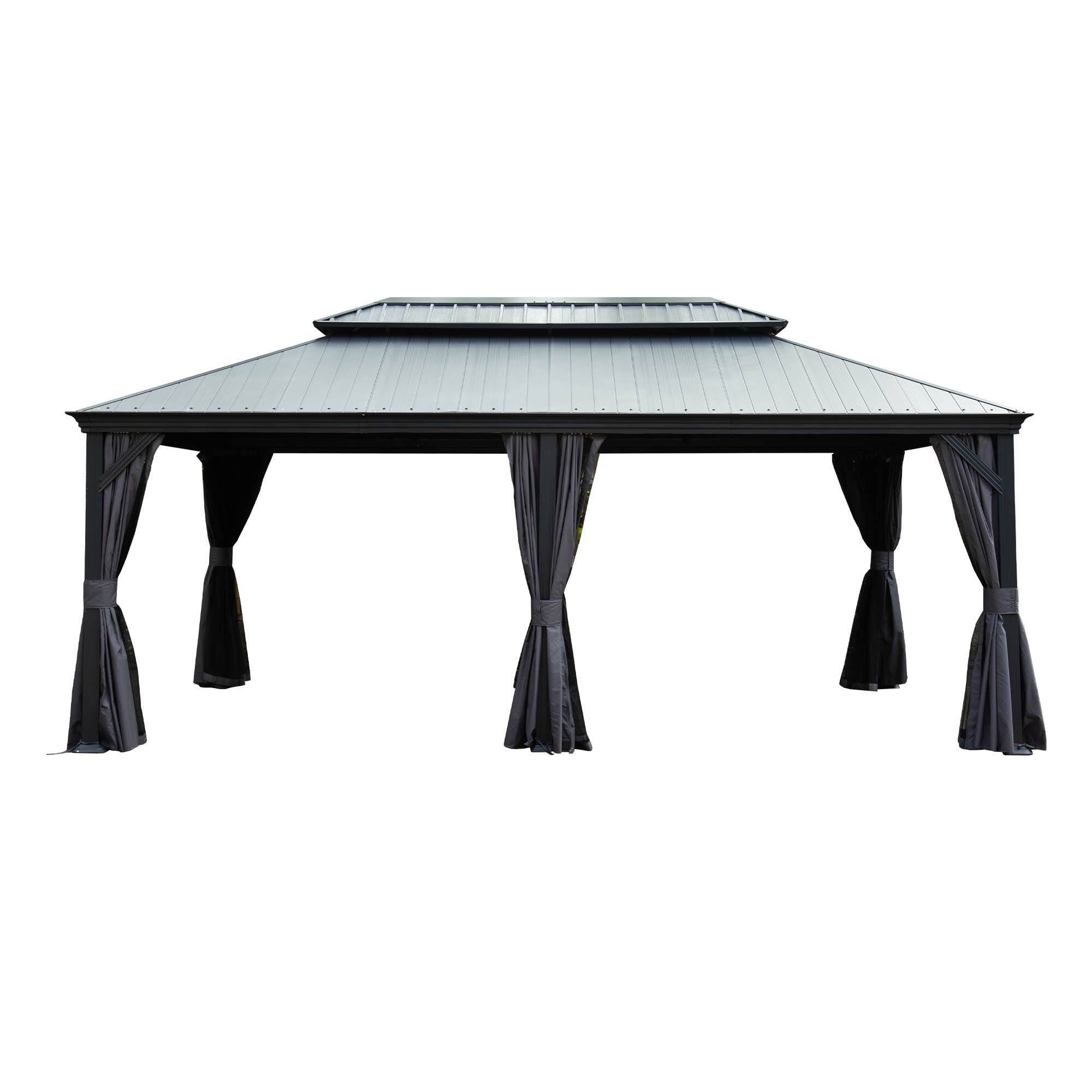 Alt View 7. Mondawe - 12x20 Metal Gazebo With Resin Roof ,Curtains and Mosquito Netting Included - Dark Gray.