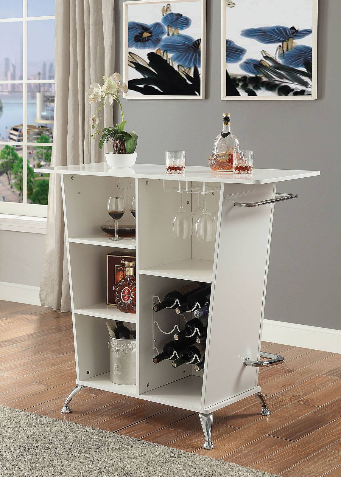 Alt View 2. Manhattan Lane - Contemporary Style Leatherette Padded Bar Table With Button Tufting, White - White.