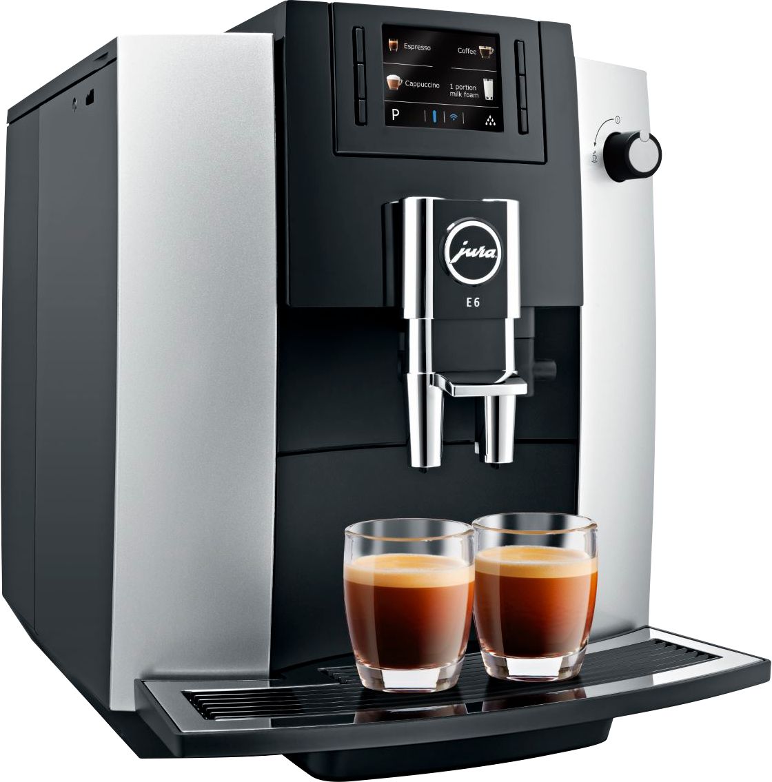 Left View: De'Longhi - Dinamica TrueBrew Over Ice Fully Automatic Coffee and Espresso Machine, with Premium Adjustable Frother - Chrome and Black
