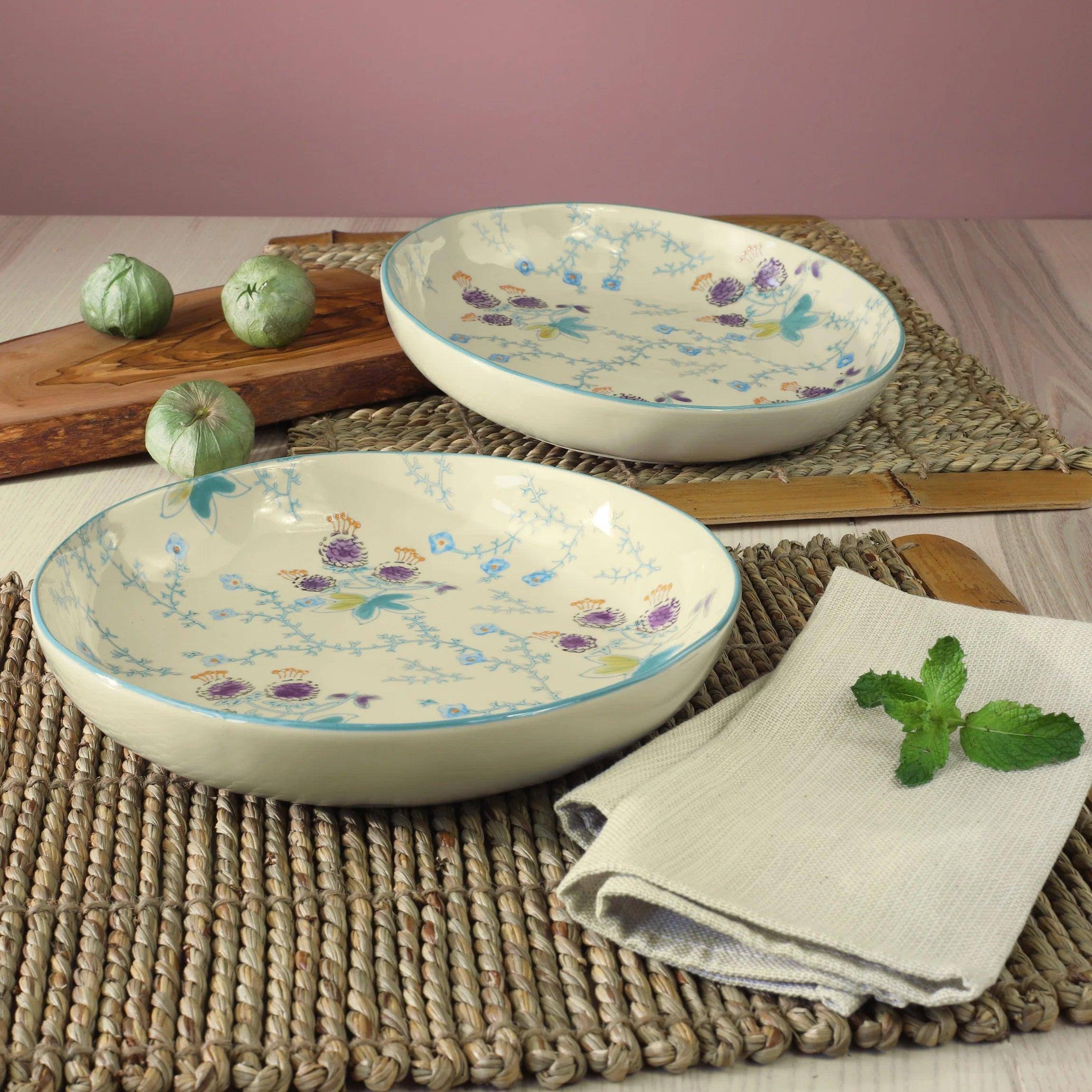 Angle. Euro Ceramica Home - Ella 2 Piece Entree BowlsSet - Turquoise - Turquoise.