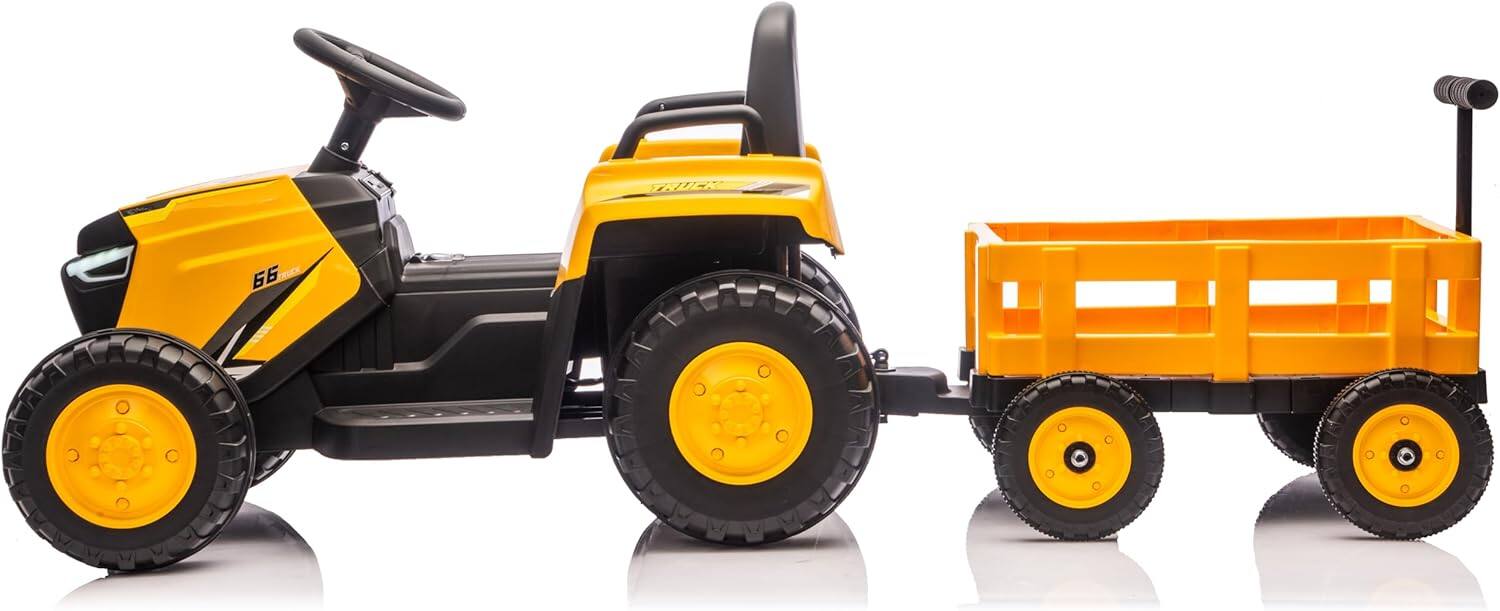 Angle. Homhougo - 12V Kids Ride On Tractor with Trailer, Remote Control, Garden Toy Vehicle.