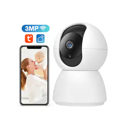 Front. Cluzine - 3MP Tuya Smart Life Indoor Baby Monitor with Night Vision, WiFi Video Audio & Real Baby Cry Detection.
