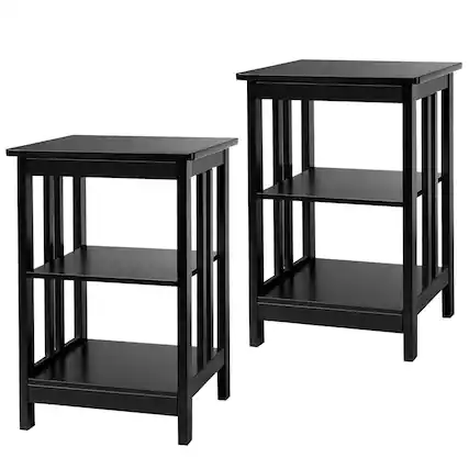 Front. Costway - Costway 2 PC 3-tier Side Table Nightstand End Table W/ Baffles & Round Corners - Black.