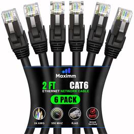 Maximm - Cat 6 Ethernet Cable 2 ft (6-Pack) - UTP, 10Gbps, 550MHz