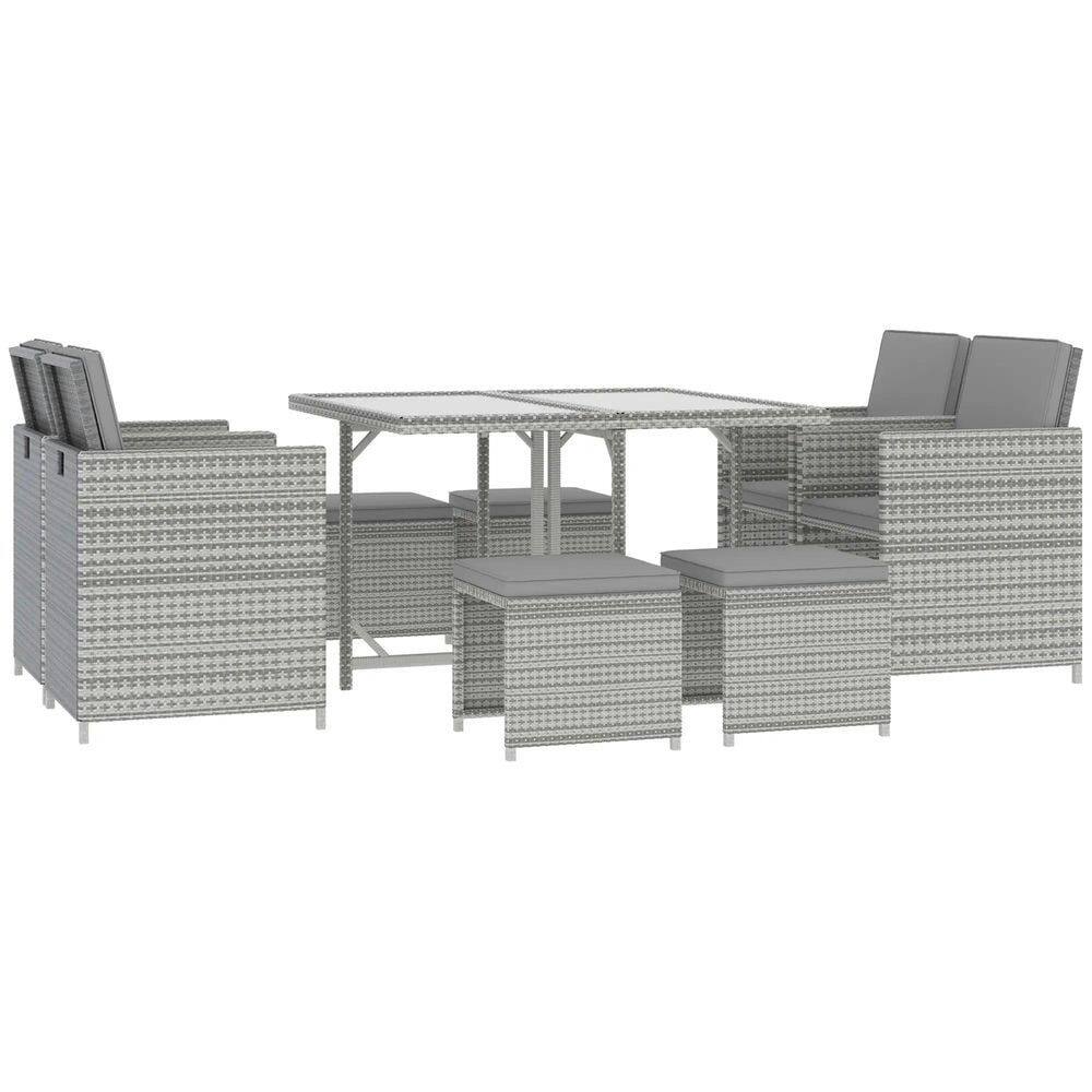 Angle. Resenkos - Resenkos 9 Piece Outdoor Rattan Wicker Dining Table and Chairs Furniture Set, Cushions, Light Gray And Dark Gray - Light Gray/Dark Gray.