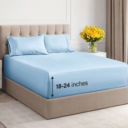 CGK Linens - 6 Piece Sheet Set - Extra Deep Pocket for 18"-24" Mattresses & Extra Pillowcases - Twin XL - Light Blue