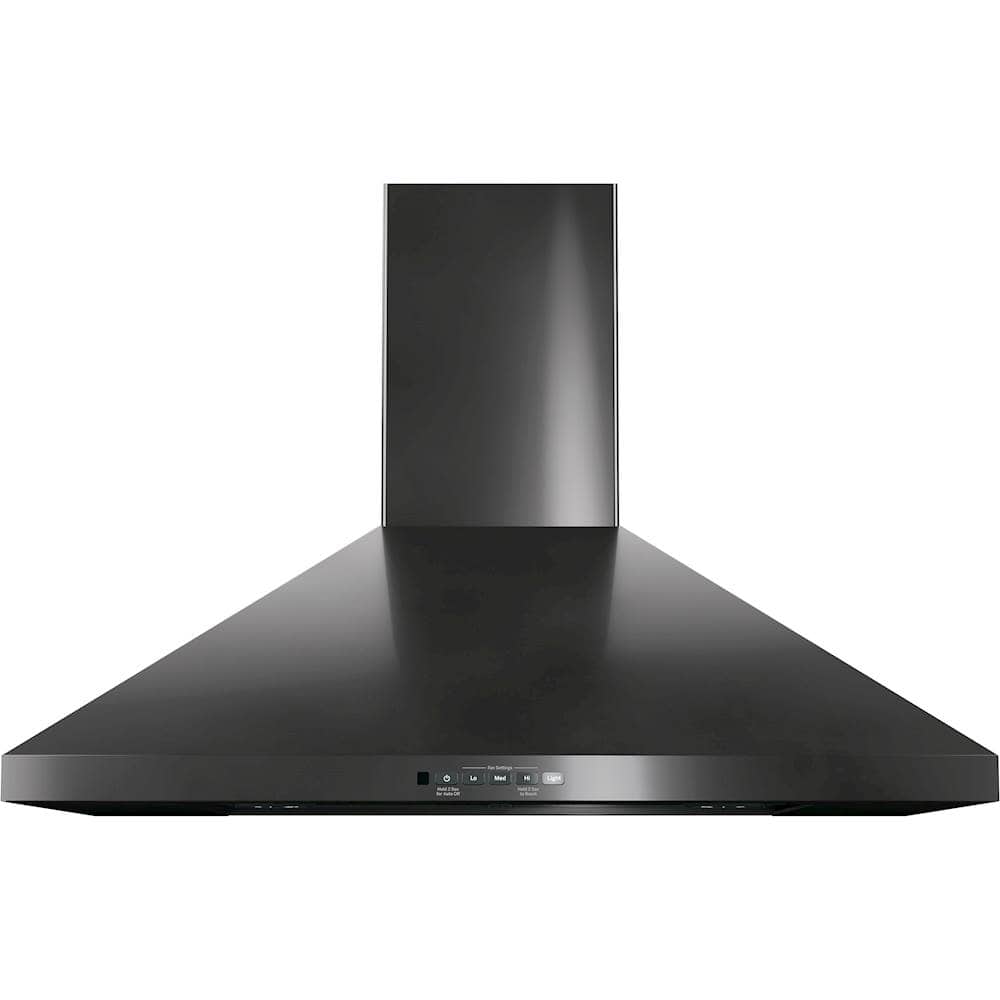 Front. GE - 30" Convertible Range Hood - Black stainless steel.