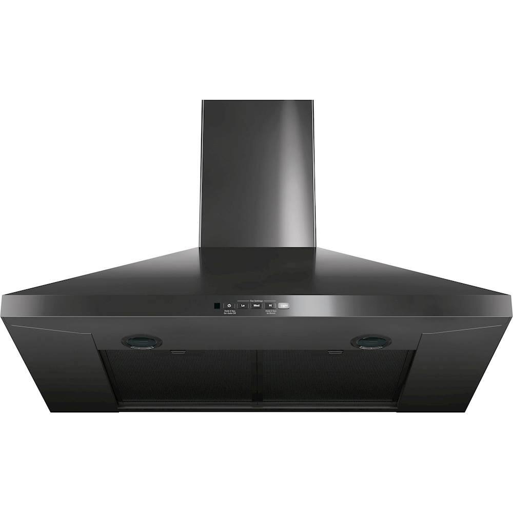 Left. GE - 30" Convertible Range Hood - Black stainless steel.