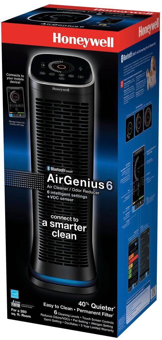 Alt View 15. Honeywell - AirGenius 6 Smart Tower 260 Sq. Ft. Air Purifier - Black.