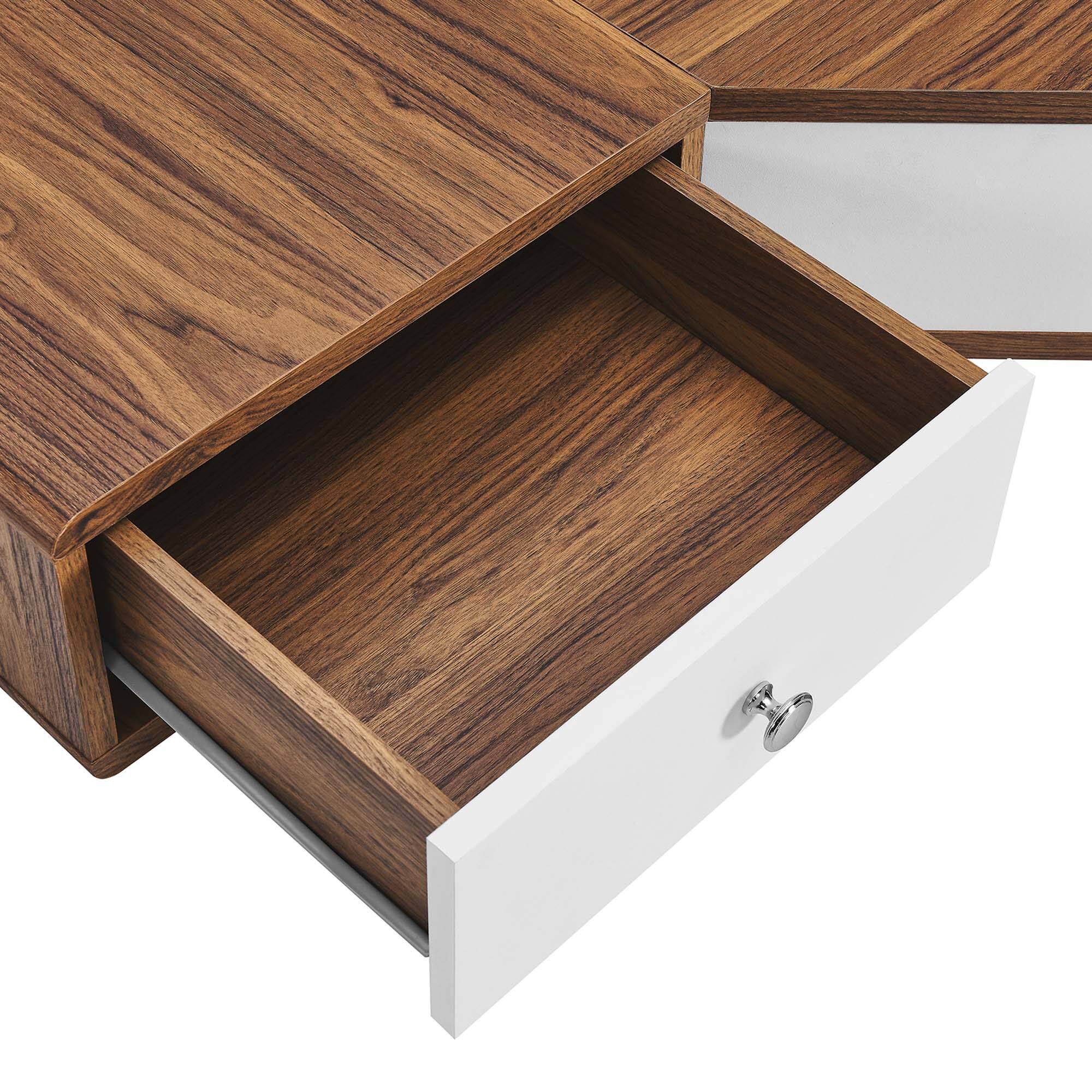 Alt View 4. Modway - Transmit 47" Wall Mount Corner Walnut Office Desk by Modway - Walnut White.