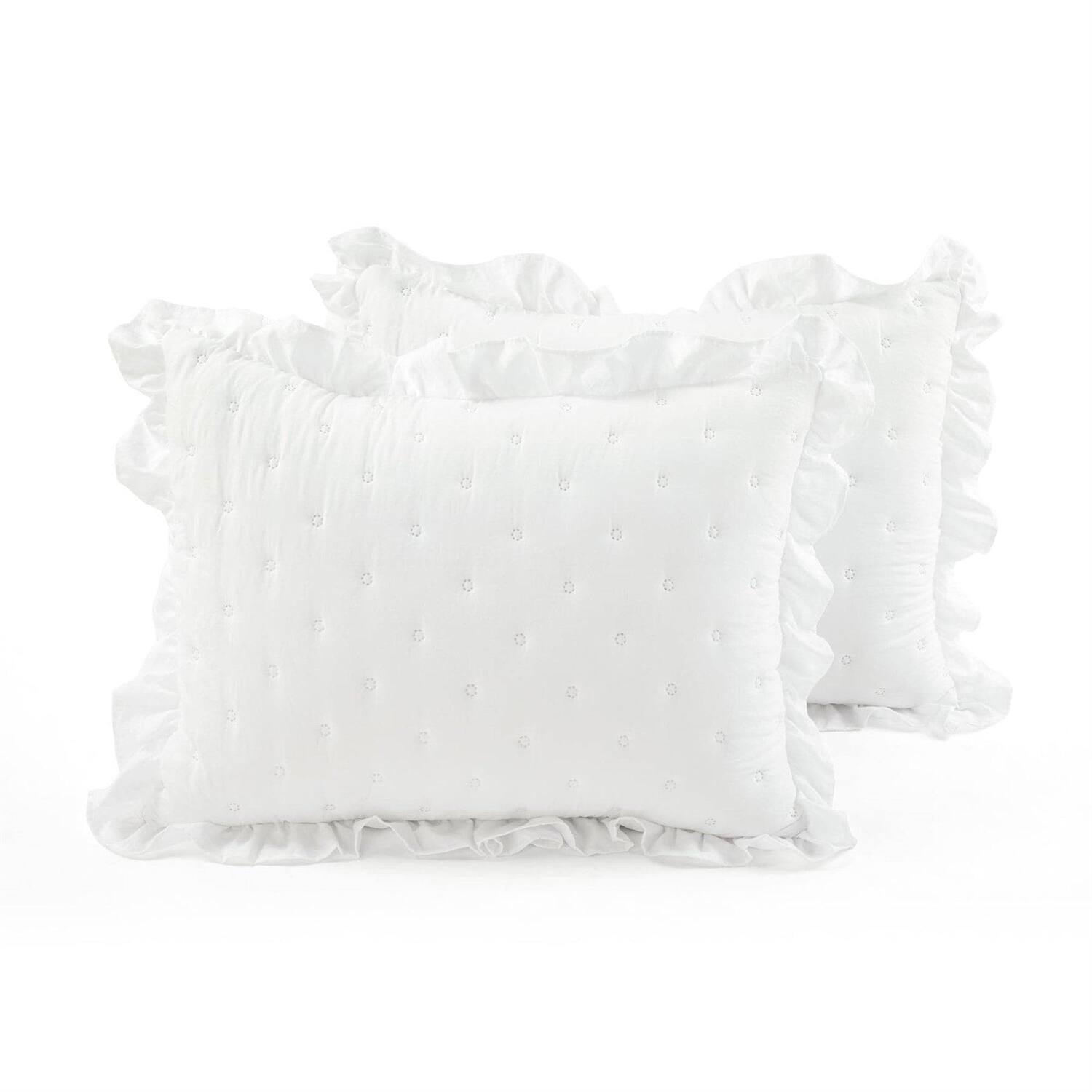Left. Hivvago - King Size Lightweight White Ruffle Reversible Oversized 3 Piece Quilt Set - White.