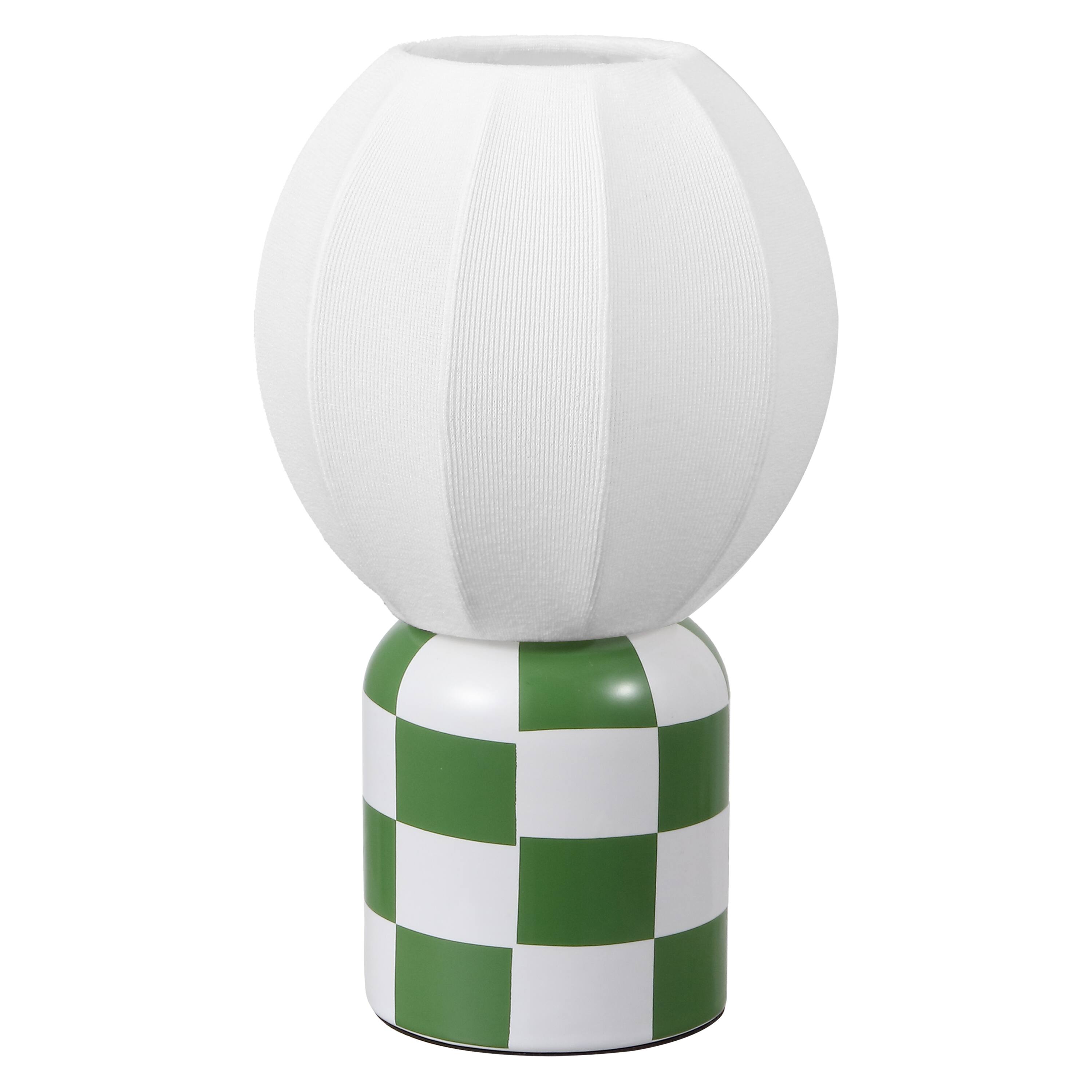 Alt View 7. Jonathan Y - Valarie 10.3 in. Contemporary Checkerboard Ceramic with Ribbed Cocoon Globe Shade LED Mini Table Lamp, Green/White - Green/White.